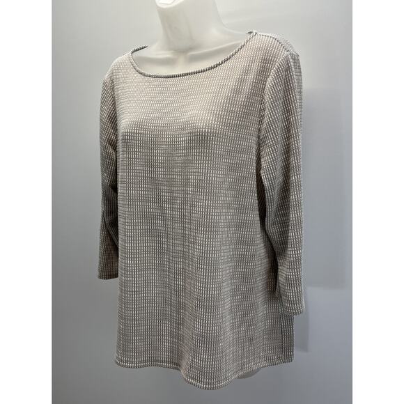 Chicos Womens Blouse 2  Brown White Seersucker Gingham Stretch Fall EUC - Picture 2 of 7